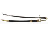 a pair of two swords with brass fittings and a wooden handle