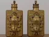 paire de flacons à tabac anciens chinois en laiton, ornés de figures