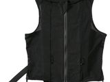 a close up of a black vest with zippers on it