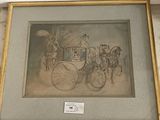 a picture of a drawing of a horse drawn carriage