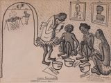 an image of a drawing of a group of people in a room