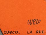 an orange book with a black writing on it