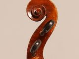 a close up of the back of a violin with a fiddle in the foreground