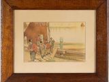 an image of a painting of a group of people on a dock