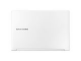 the back view of a white laptop with a samsung logo on it