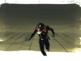 a drawing of a man in a space suit running