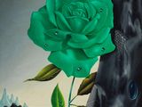 un tableau représentant une rose verte et un poisson rouge dans l'eau