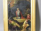 an oil painting of a group of people sitting around a table