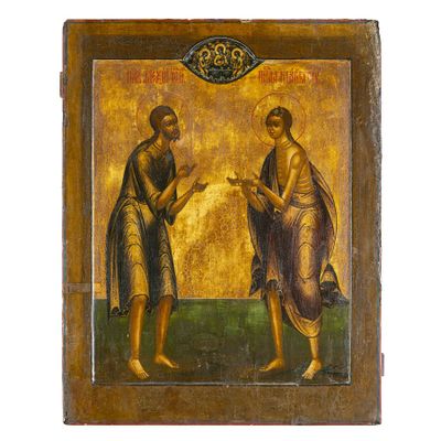 un tableau représentant deux femmes debout l'une à côté de l'autre