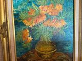 une peinture de fleurs dans un vase sur une table