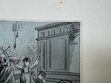a drawing of a man and a woman standing in front of a building