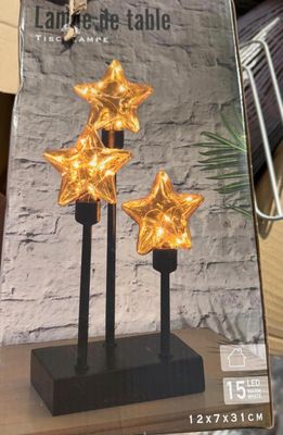 a box with three lighted stars on top of it