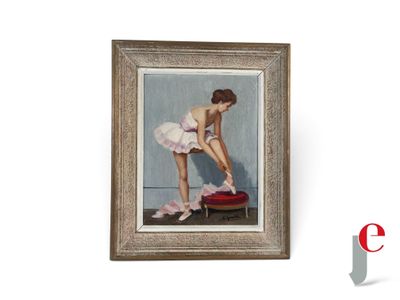 tableau représentant une femme en tutu en train de lacer ses chaussures, assise sur une chaise