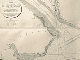 an old map of a river with a large body of water in it