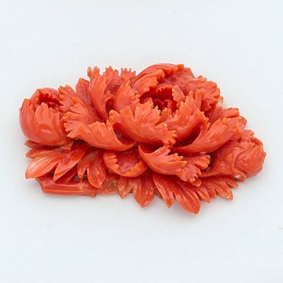 an image of a red flower brooch on a white surface