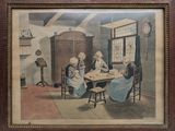 a painting of a family playing a game of domino