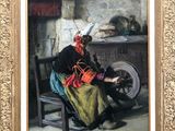 tableau représentant une femme assise sur une chaise, avec un chat posé sur une table