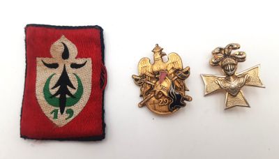 a close up of two badges on a white surface