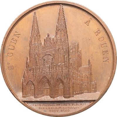 une pièce de monnaie en bronze sur laquelle est représentée une cathédrale