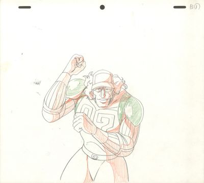 dessin représentant un footballeur tenant un ballon dans la main
