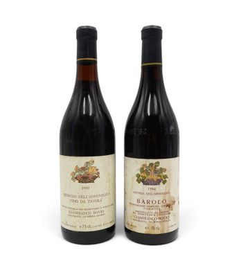 two bottles of wine sitting next to each other on a white surface