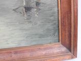 a picture of a painting of a man and a dog in the water