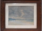 une image représentant un tableau représentant une scène de plage, dans un cadre en bois