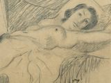 l'image d'un dessin représentant une femme allongée sur un lit