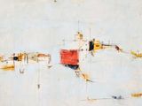 peinture abstraite représentant un bateau rouge sur un plan d'eau