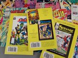 a lot of comic books sitting on a table