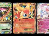 three different pokemon cards are shown on a black background
