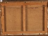 an old wooden frame with a piece of burlock on top of it
