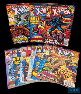 the x - men comic books are lined up on a black background