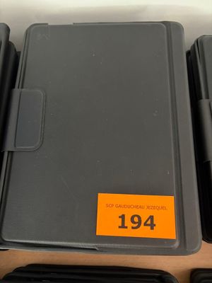 a lot of black boxes with orange labels on them