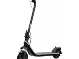 an electric scooter with wheels and a handlebar on a white background