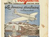 an old book with a picture of a plane flying over a mountain