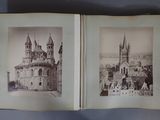 two old black and white photos of a castle in a book