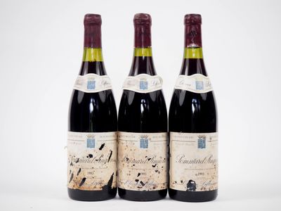 trois bouteilles de vin sont alignées sur une surface blanche