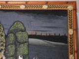 a painting on the wall of a room with a painting of a dog and a cat