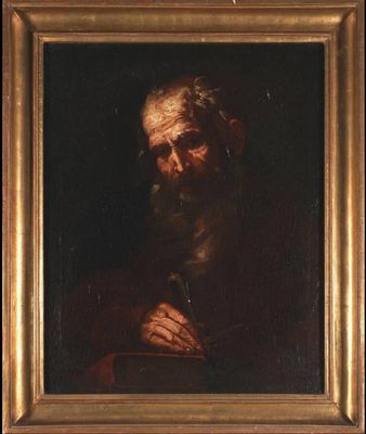 a painting of an old man with a beard in a gold frame