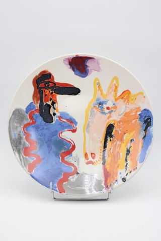 Anton MARTINEAU ( 1926-2017) - Grand plat décoratif en porcelaine...
