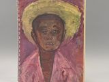 peinture représentant un homme noir coiffé d'un chapeau de paille, sur un fond blanc