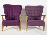 pair of mid - century style chairs in purple upholstered upholstered upholstered upholstered upholstered upholstered upholstered uphol