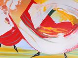 a painting of two birds that are walking on the ground