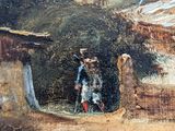 an image of a painting of a man in a cave with a horse