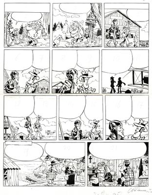 une page en noir et blanc d'une bande dessinée, avec une bande dessinée au centre