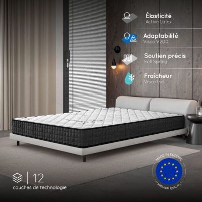 bed in a room with a wooden paneled wall, a white bed frame and a white headboard