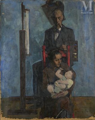 an image of a painting of a man holding a baby in a chair