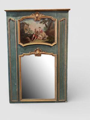 TRUMEAU en bois peint en vert, miroir en partie basse et une scène gal - Photo 1
