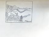 a picture of a drawing of a house in a field